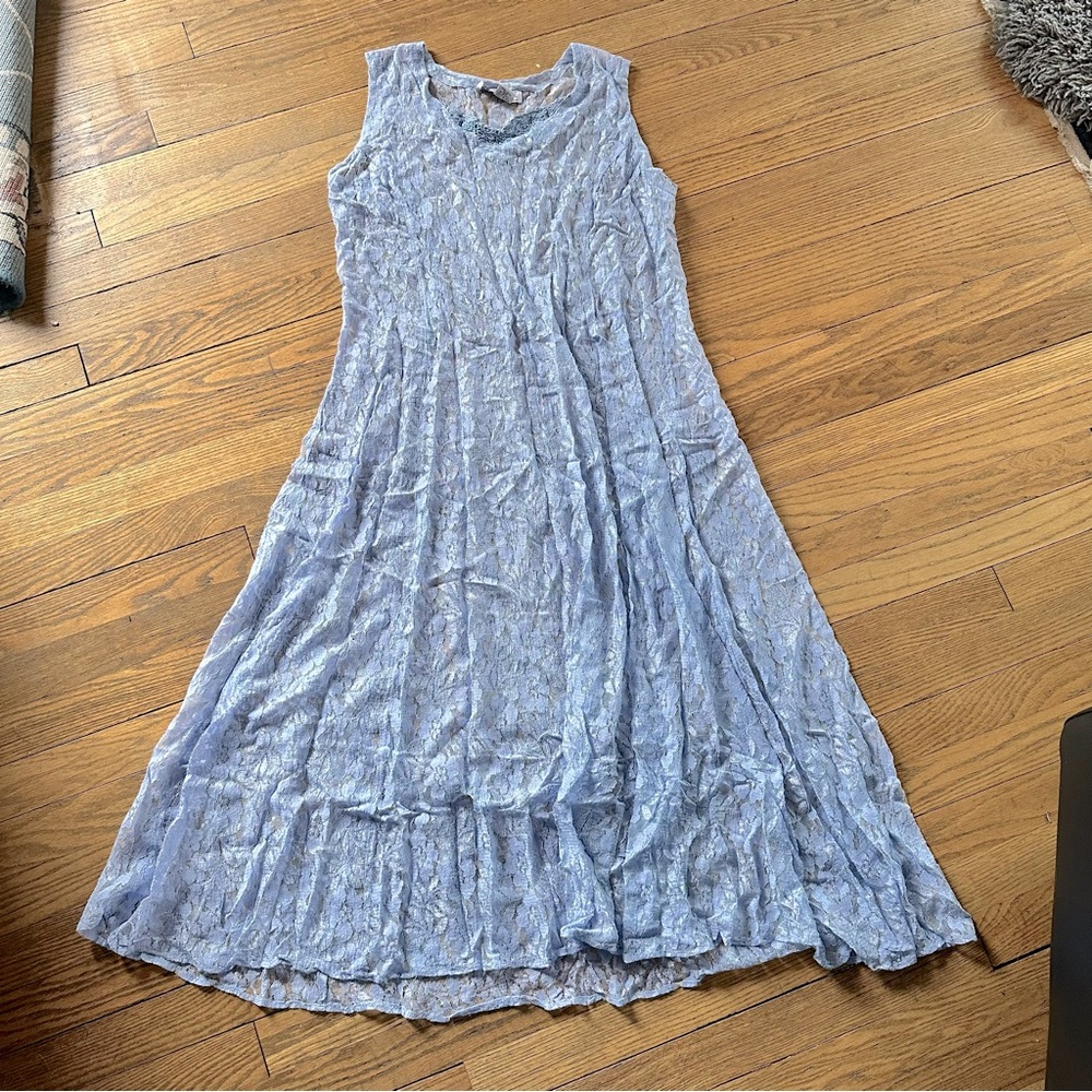 vintage periwinkle sheer lace sleeveless dress, medium